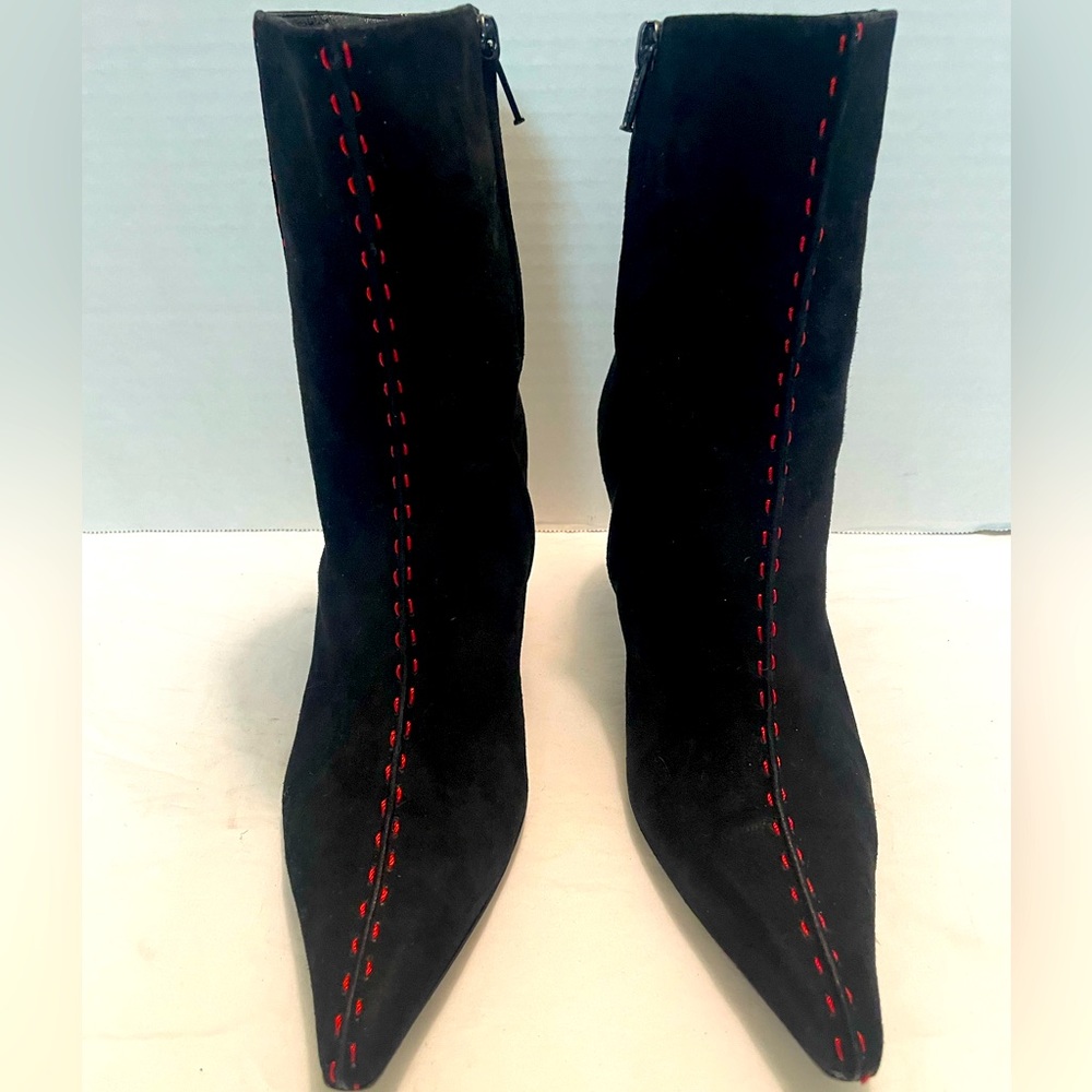 Rene Caovilla black suede pointed toe 3.5” heeled booties